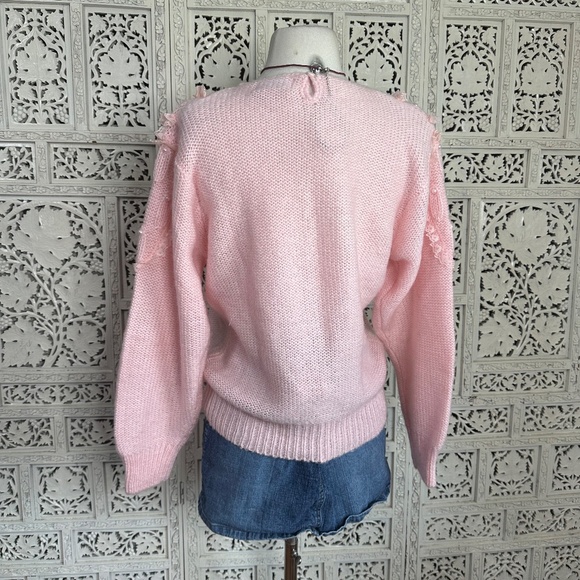 Vintage Debra Martin Baby Pink Lace Pearl Coquette Sweater Sz Small - Picture 5 of 7